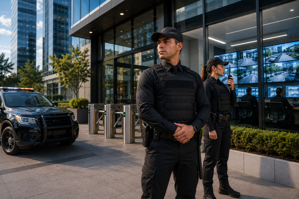 Guardias de seguridad privada protegiendo corporativo empresarial en Ciudad de México con monitoreo y control de accesos