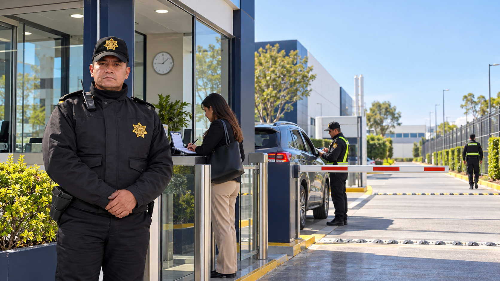 Guardias de seguridad en los accesos de una empresa